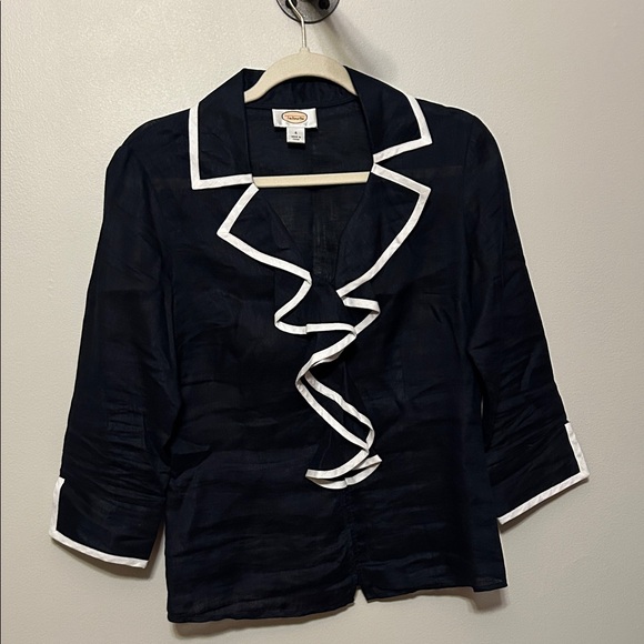 Talbots Tops - Talbots Navy Linen Blouse